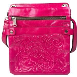 Patricia Nash Prizzi Tooled Leather Floral Crossbody Organizer Fuschia Boho Bag